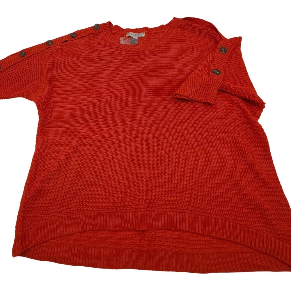 NWOT Misia Curvy Sweater Womens 2X Orange Button Shoulder #Casual High Low Knit